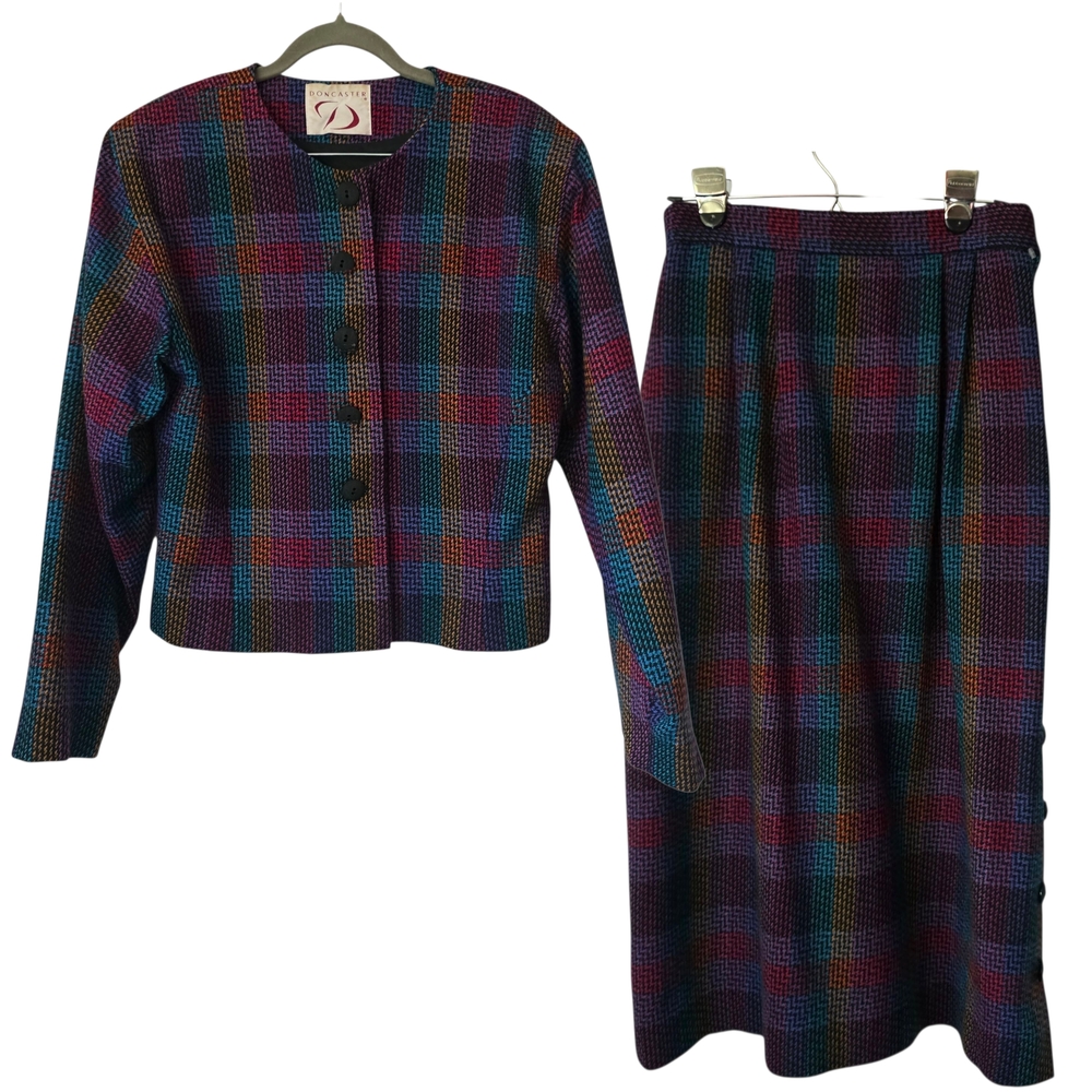 Vintage DonCaster Colorful Plaid Wool Two-Piece Suit